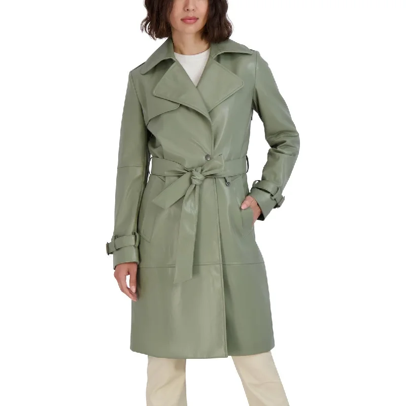 Womens Faux Leather Cold Weather Trench Coat